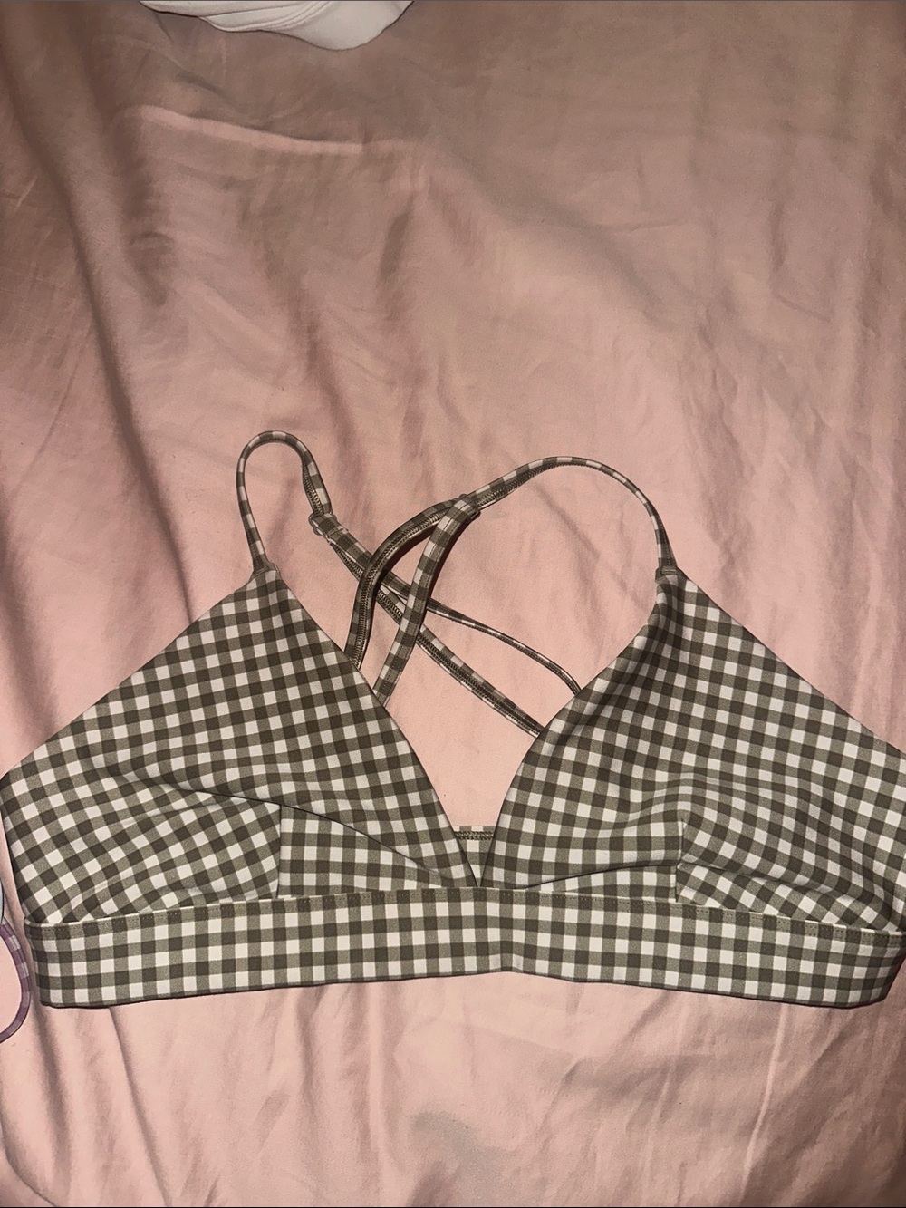 ALO Yoga Gingham Strappy Bralette - Brown & White